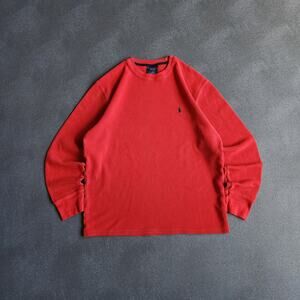 Y2K Polo Ralph Lauren Red Thermal Long Sleeve Shirt Large